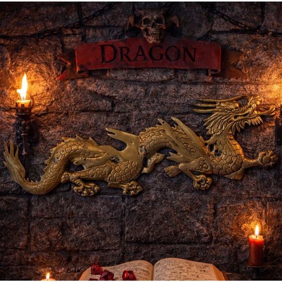 Vintage Other - Vintage Brass Wall Hanging Dragon Figure 7”22” Long mid centry modern